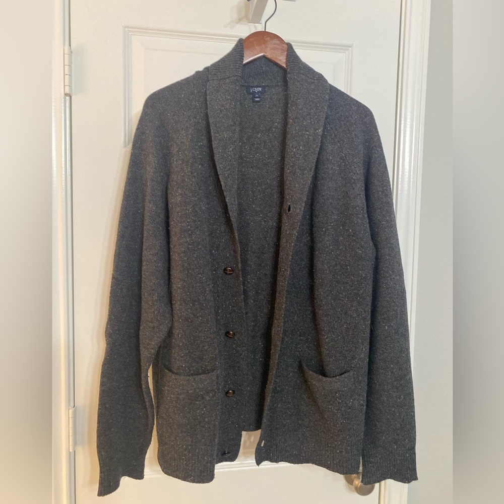 J. Crew cardigan sweater. Lambs wool and nylon. Size XL. Color gray
